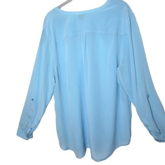 Talbots Sz 20 Solid Light Blue 100% Silk Tunic Blouse Top Pintuck Henley Button - Picture 6 of 9